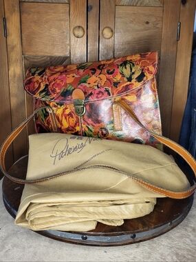 Patricia Nash Orange Red Floral Leather Shoulder Bag